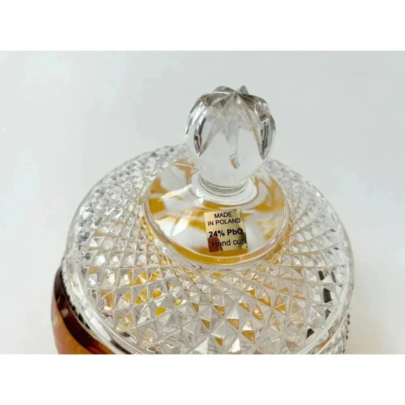 Julia Vintage Crystal Factory Diamond Cut Glass Swan & Foliage Polish Made Jar - Picture 6 of 9